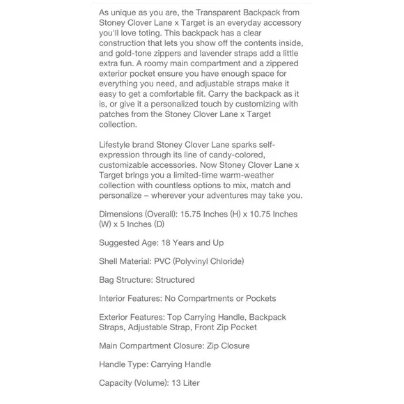 Stoney Clover Lane X Target Transparent Clear Backpack Bag Pastel - Picture 4 of 8